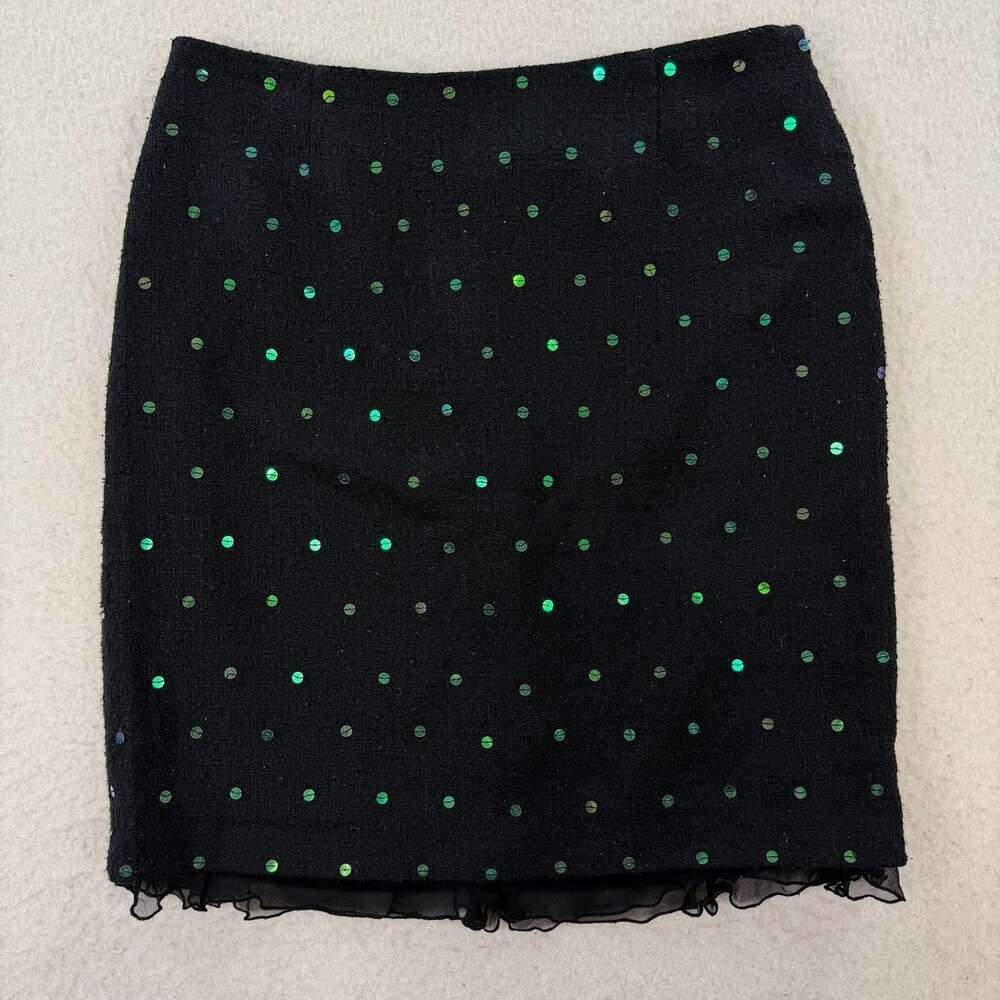 W.D.N.Y. Black Sequined Silk Blend Short Party Nigh Out Whimsigoth Skirt Size 6